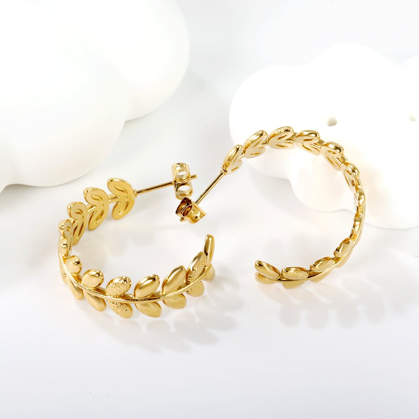 C-shaped leaf earrings 1.8*W9*H26.4mm gold color asonjewelry
