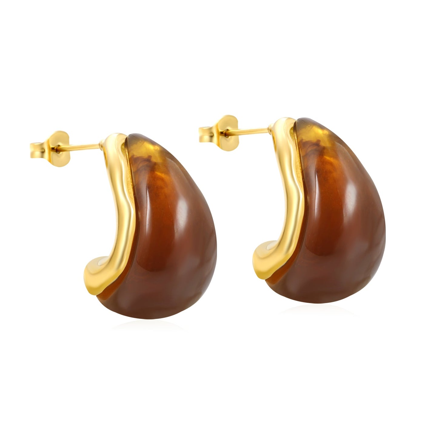 15.2*23.5mm semi-curved teardrop white/amber resin stud earrings gold color asonjewelry
