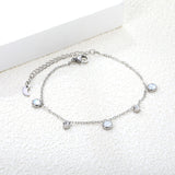 5.9mm three round white shells + 4mm two cylindrical with white diamonds accessories 18 + 5cm end chain + 4.6 * 7.4 crescent tail plate bracelet steel color