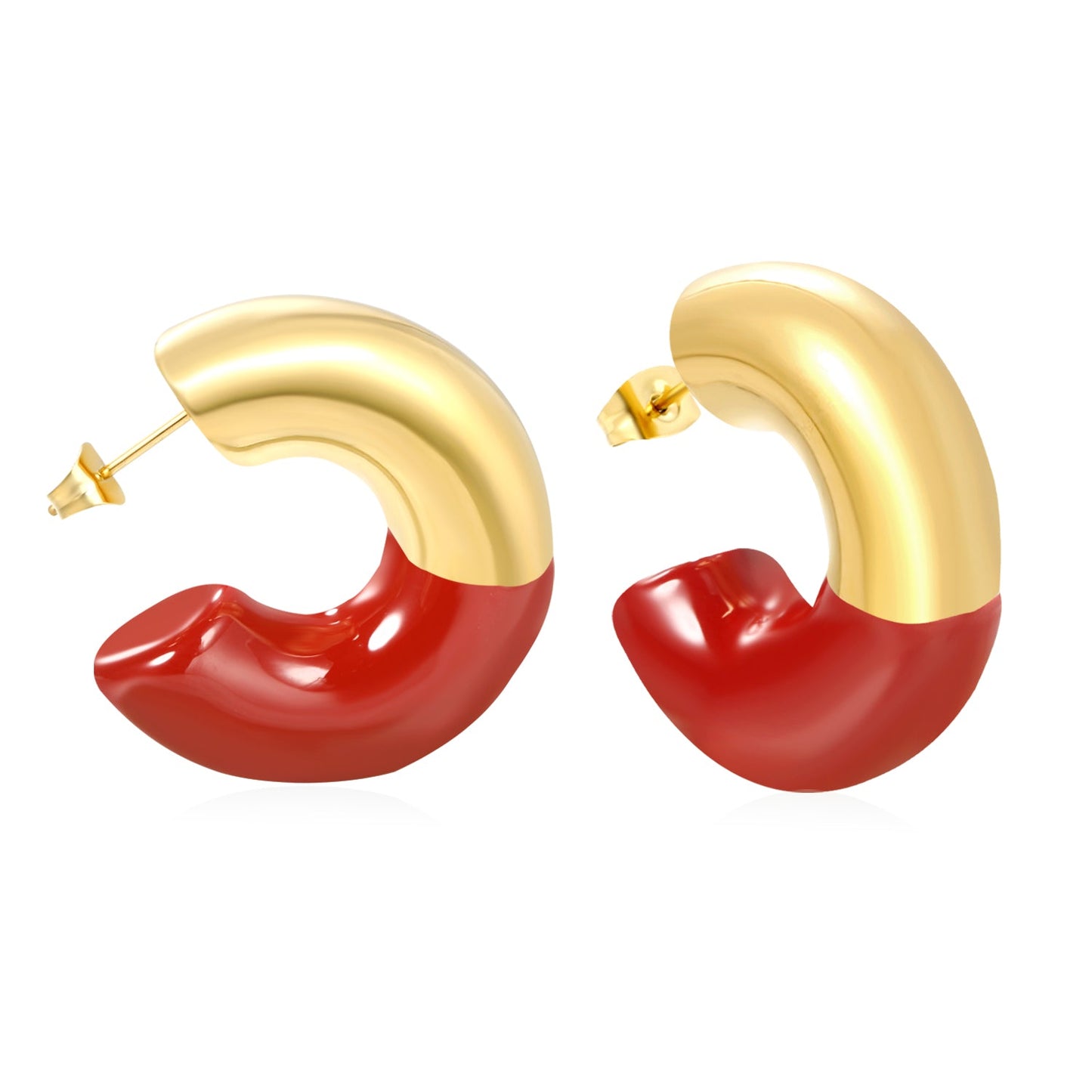 10.3*31.2mm C-shaped earrings with white/black/red oil drops Gold color asonjewelry