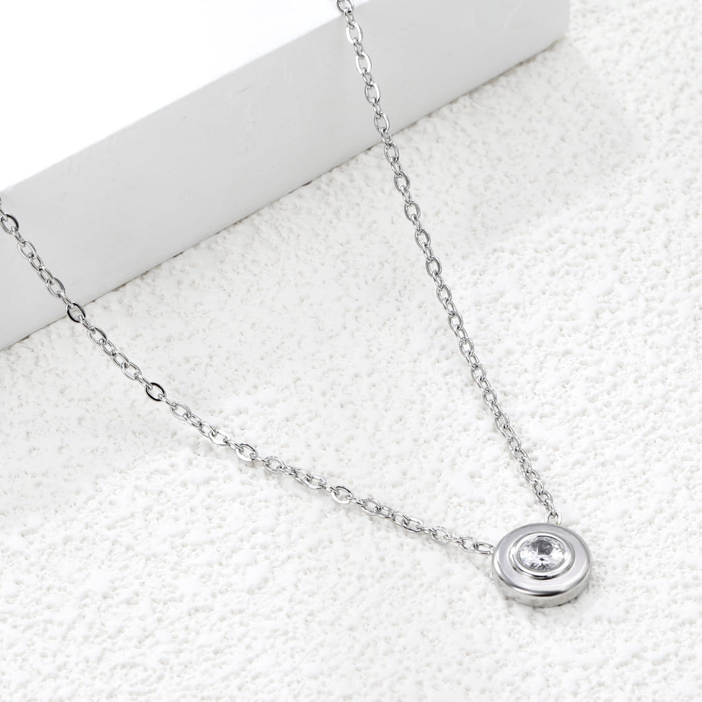9.3mm round with white diamonds accessories 42+5cm end chain+4.6*7.4mm crescent tail plate necklace steel color