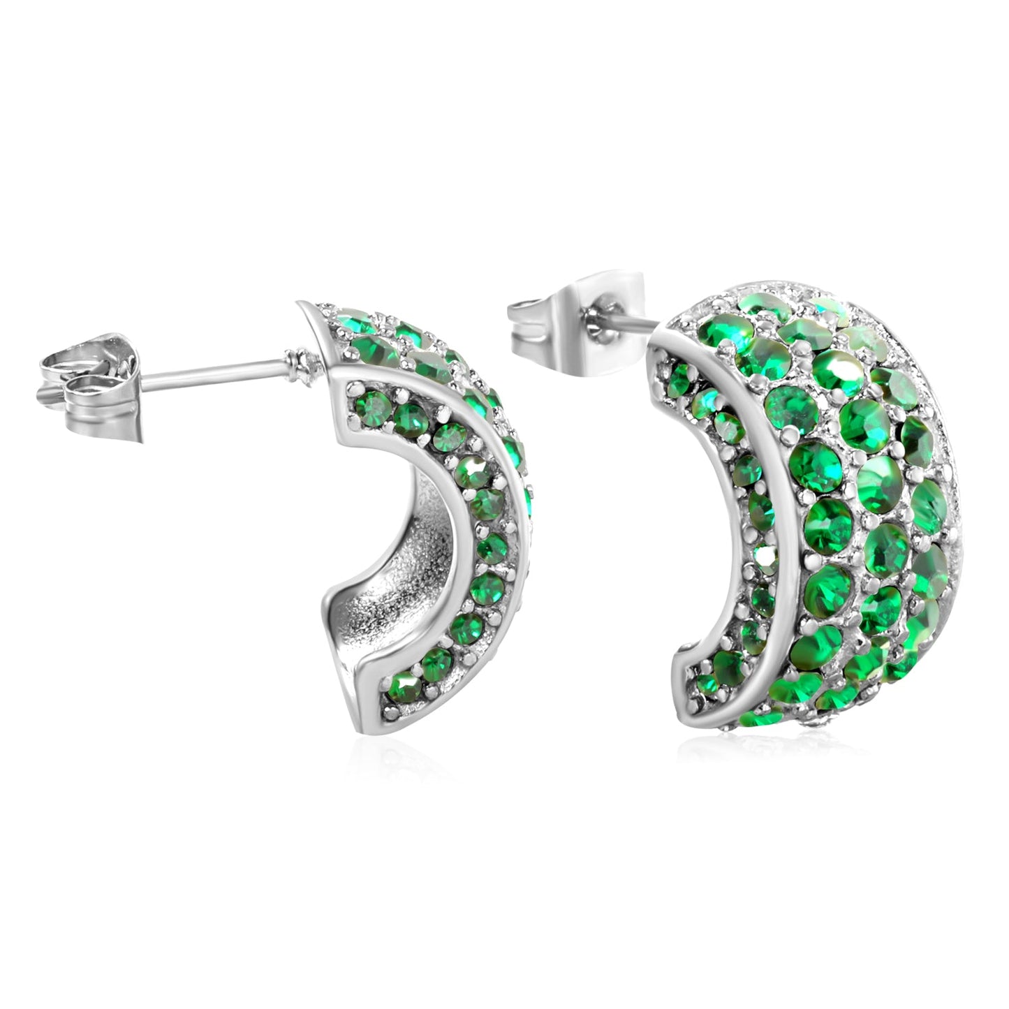 10.2*18.4mm C-shaped with white/emerald diamonds earrings steel color/golden color asonjewelry
