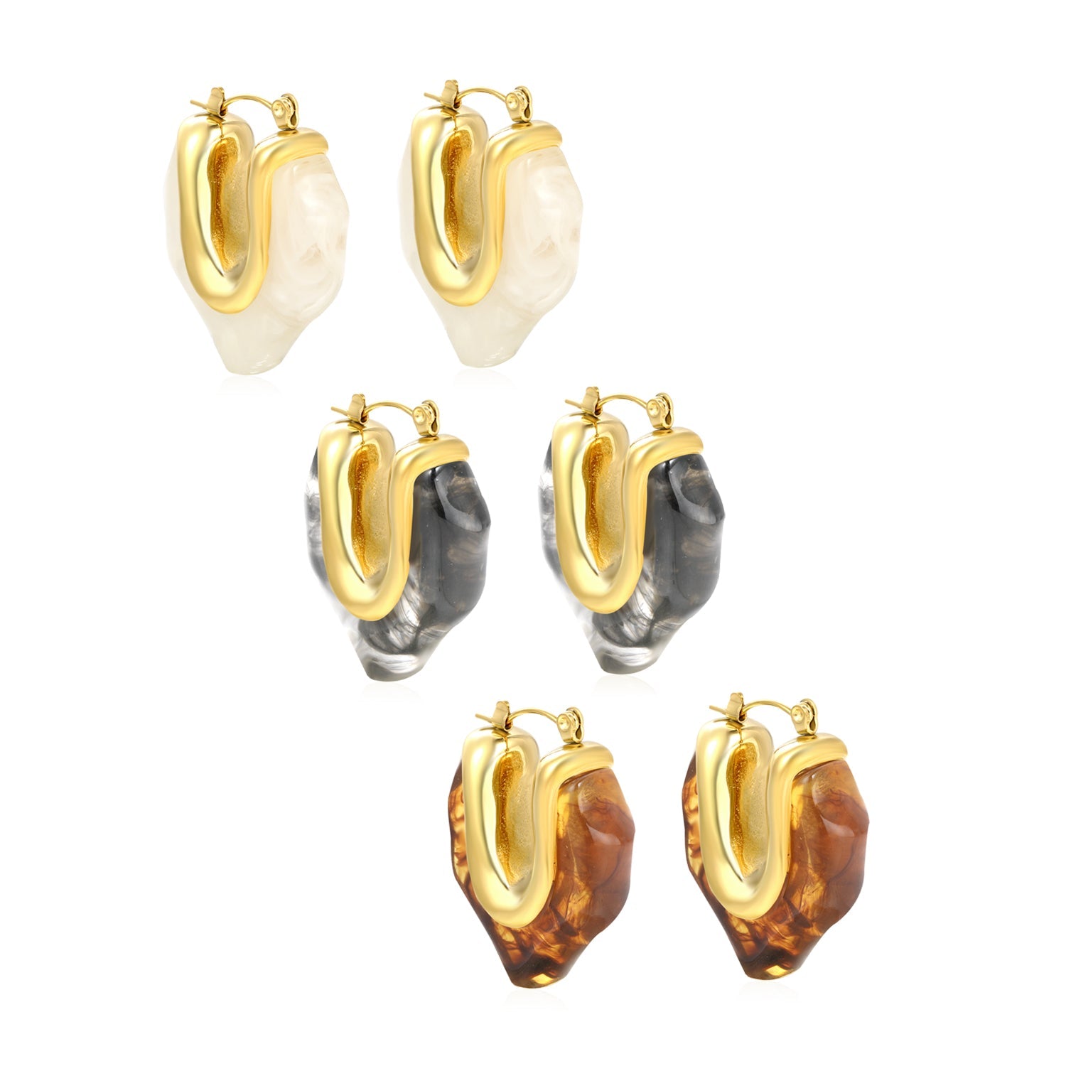 25.6*29.7mm irregular V-shaped white/transparent black/amber resin ear clips gold color asonjewelry
