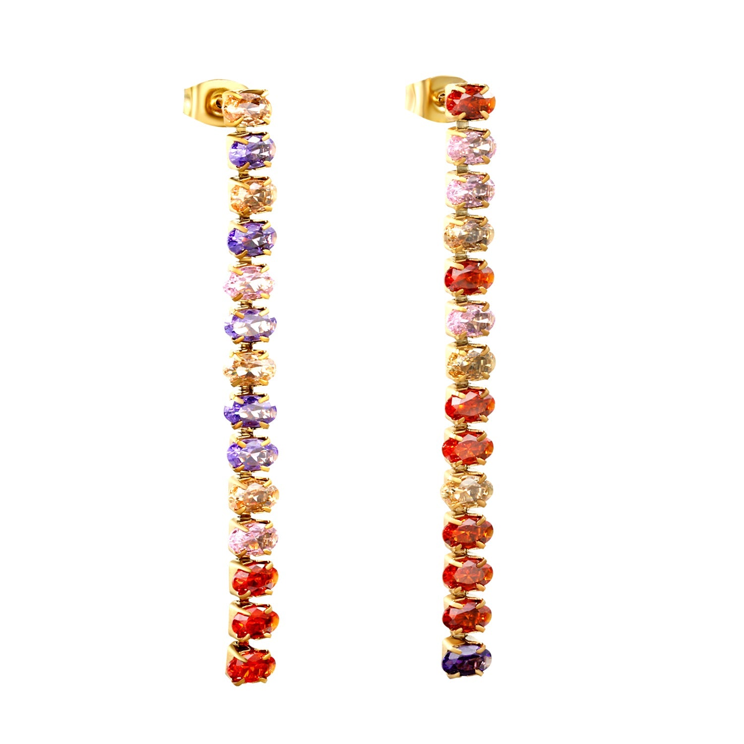 Earrings oval white diamonds Length 5.5cm Gold/Steel asonjewelry