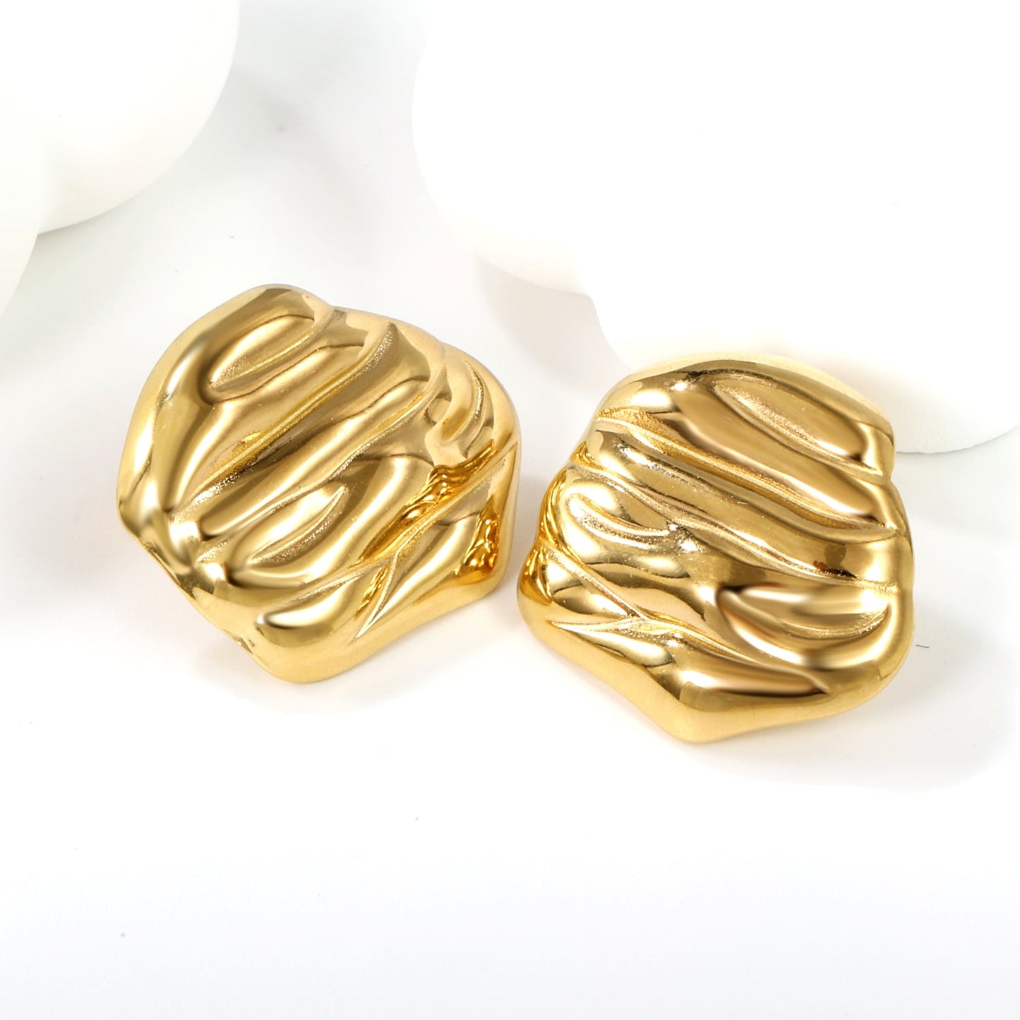 Textured shaped stud earrings 23*22mm gold color asonjewelry