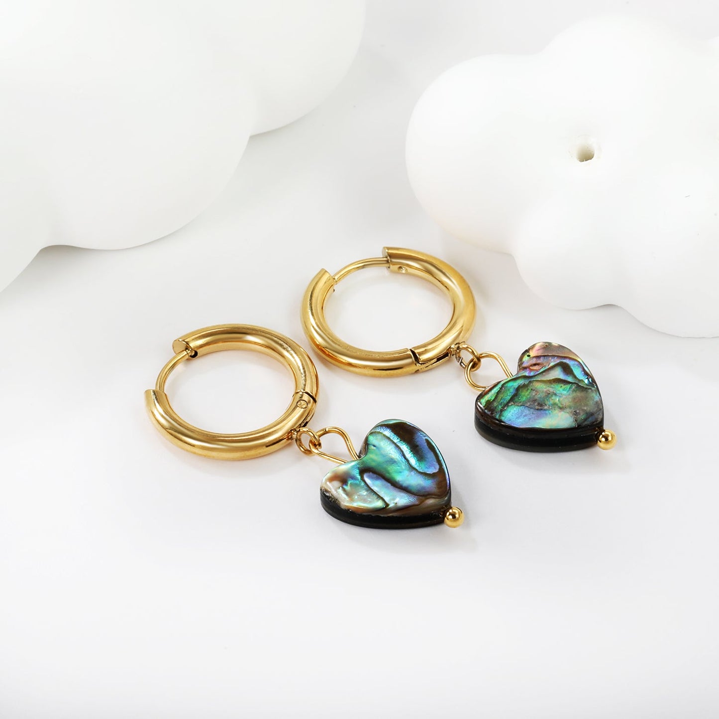 2.5*12.2mm inner diameter circle+12.2*11.5mm heart-shaped abalone shell earrings Gold color asonjewelry