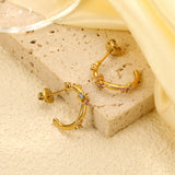6*10.8mm C shape with mixed color diamonds earrings gold color