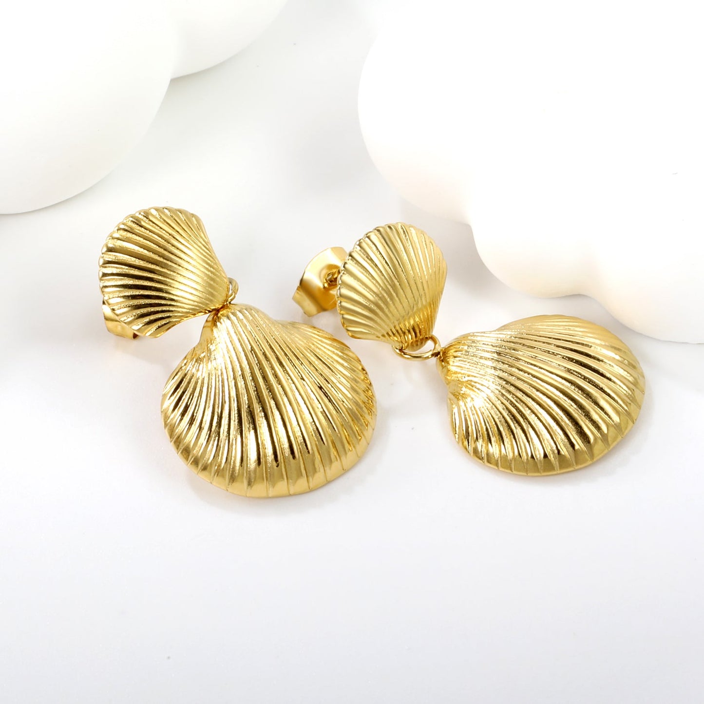 11.3*10.8mm Small Shell+17.6mm Large Shell Stud Earrings Gold Color asonjewelry