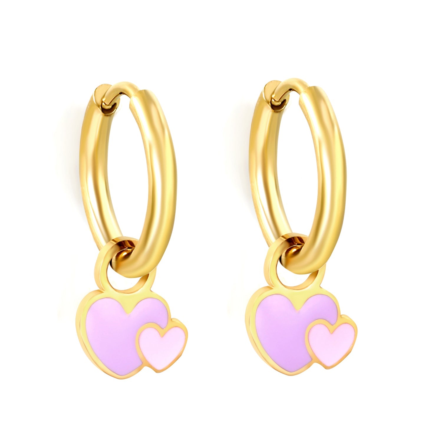 2*10mm circle + 8.4*10mm big heart with pink and purple drop earrings gold color asonjewelry