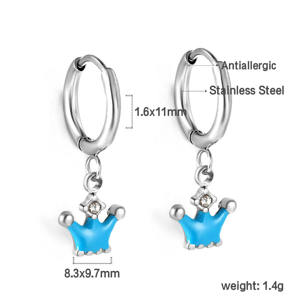 1.6x11mm circle with crown blue oil drop diamond stud earrings asonjewelry