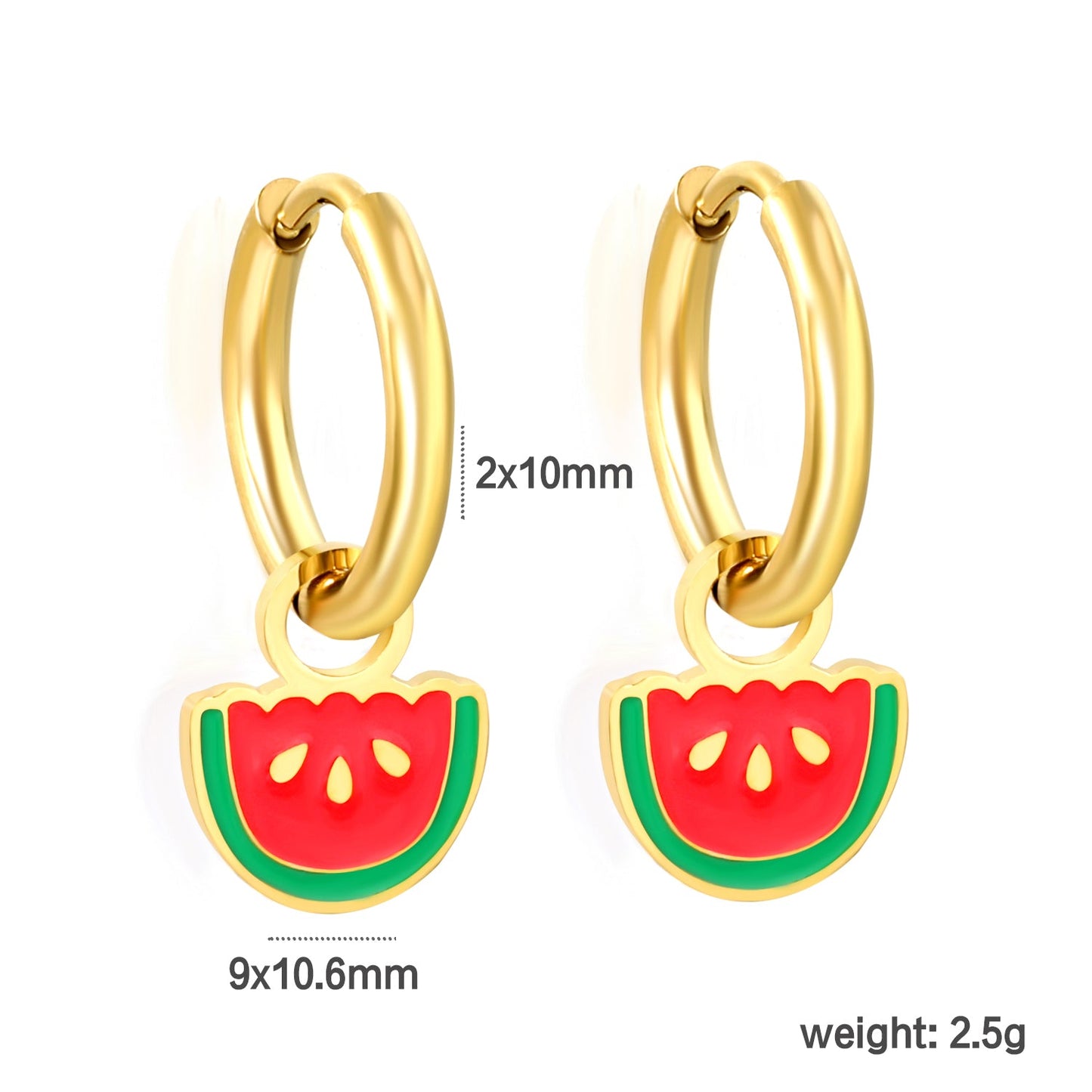 2*10mm circle + 9*10.6mm watermelon with red drop earrings gold color asonjewelry