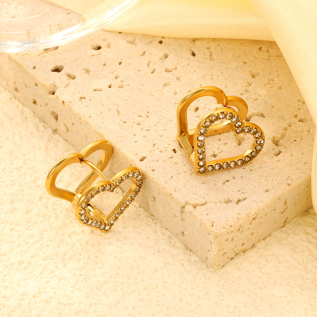 14.8*13.3mm hollow heart-shaped white zirconium hoop earrings gold color