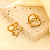 14.8*13.3mm hollow heart-shaped white zirconium hoop earrings gold color