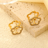 14.8*14.5mm openwork flower-shaped sticky white zirconium circle earrings gold color