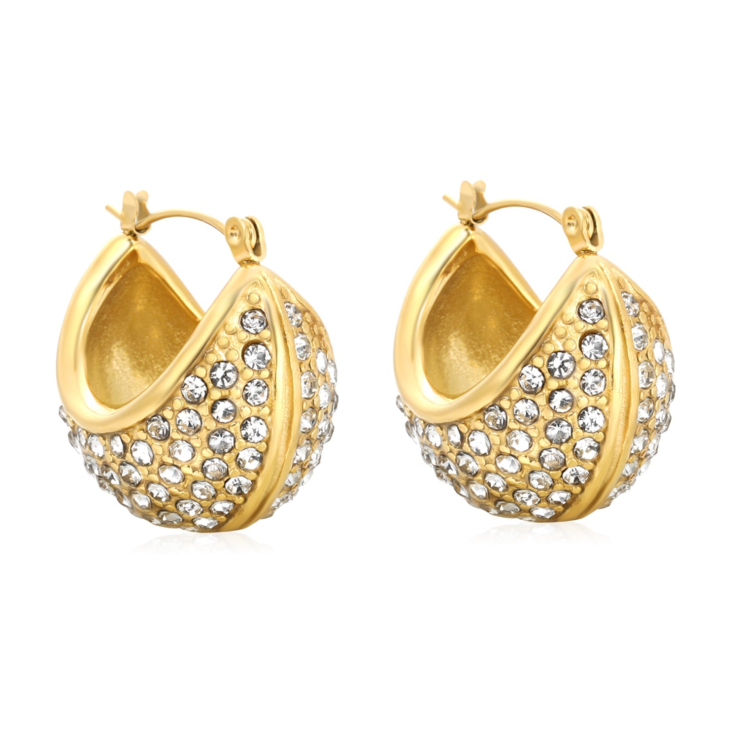 25*21mm boat-shaped earrings with white diamonds Gold color asonjewelry