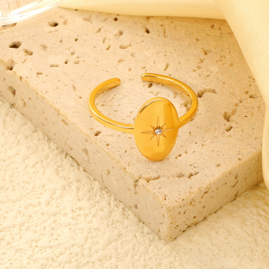 18K Gold Plated Stainless Steel Star Open Ring - Sparkling Diamond-Accented Minimalist Jewelry