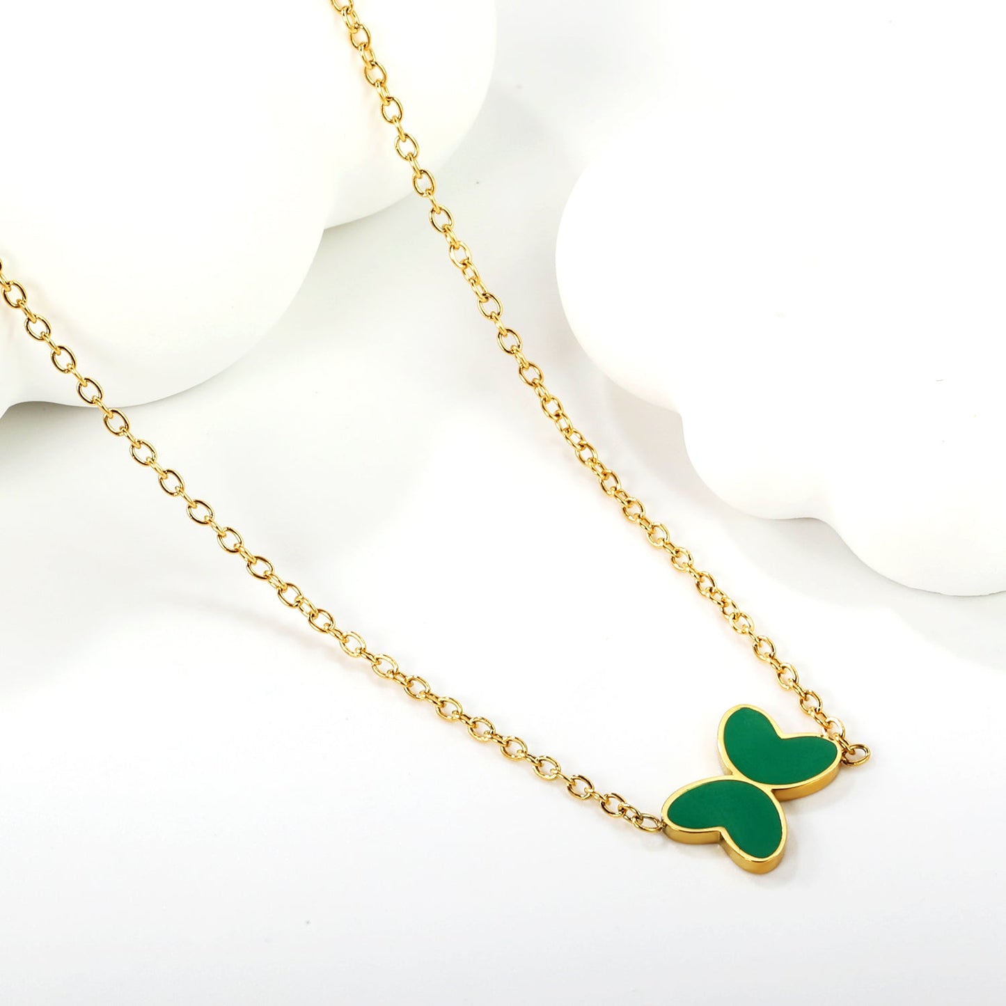 11.2*8mm Butterfly with White Shell/Black Yak/Pink Shell/Green Oil Drop Pendant Necklace 035*45+5cm+6mm Round Gold Color asonjewelry