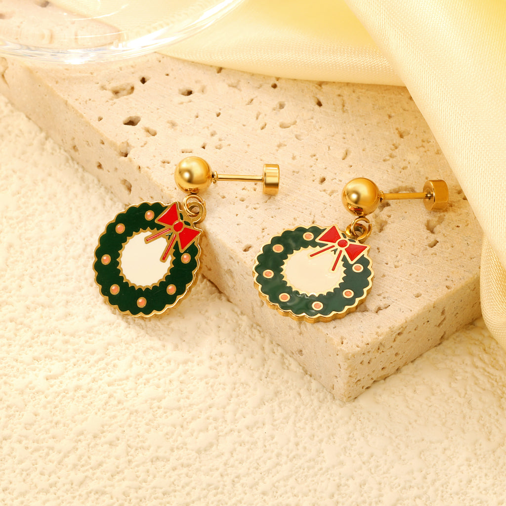 Screw plug 0.8*8mm pin + 15.2*15.5mm Christmas circle pendant earrings gold color