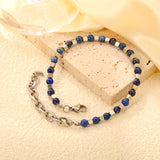 4.5mm mixed color round beads + 2.9mm square steel post 18.5+5cm end chain + 4.6*7.4 crescent moon tail plate bracelet steel color