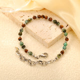 About 4.7mm mixed color round beads + 2.9mm round steel beads 18+5cm end chain + 4.6*7.4 crescent moon tail plate bracelet steel color