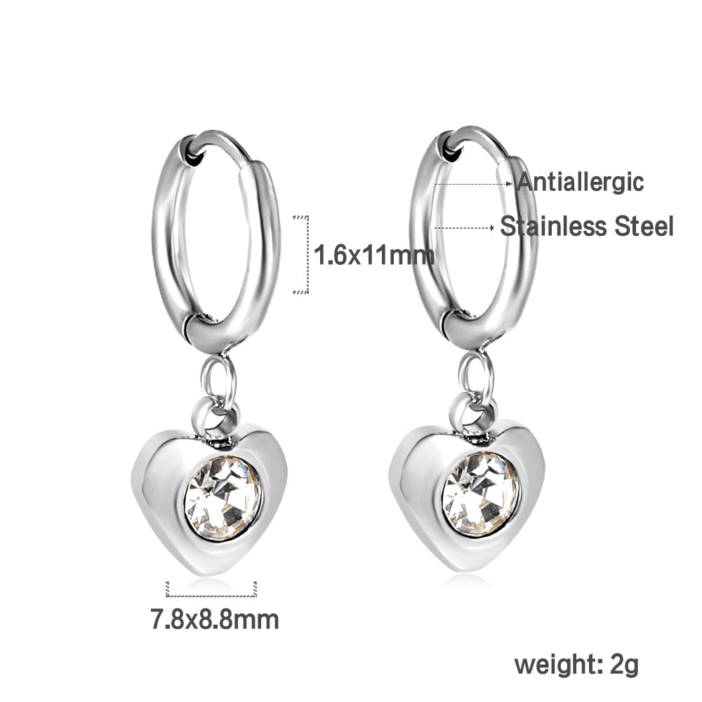 1.6x11mm circle with heart-shaped white diamond stud earrings asonjewelry