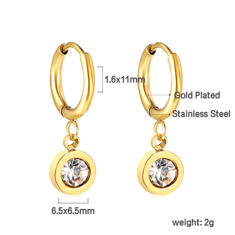 1.6x11mm circle with round white diamond stud earrings