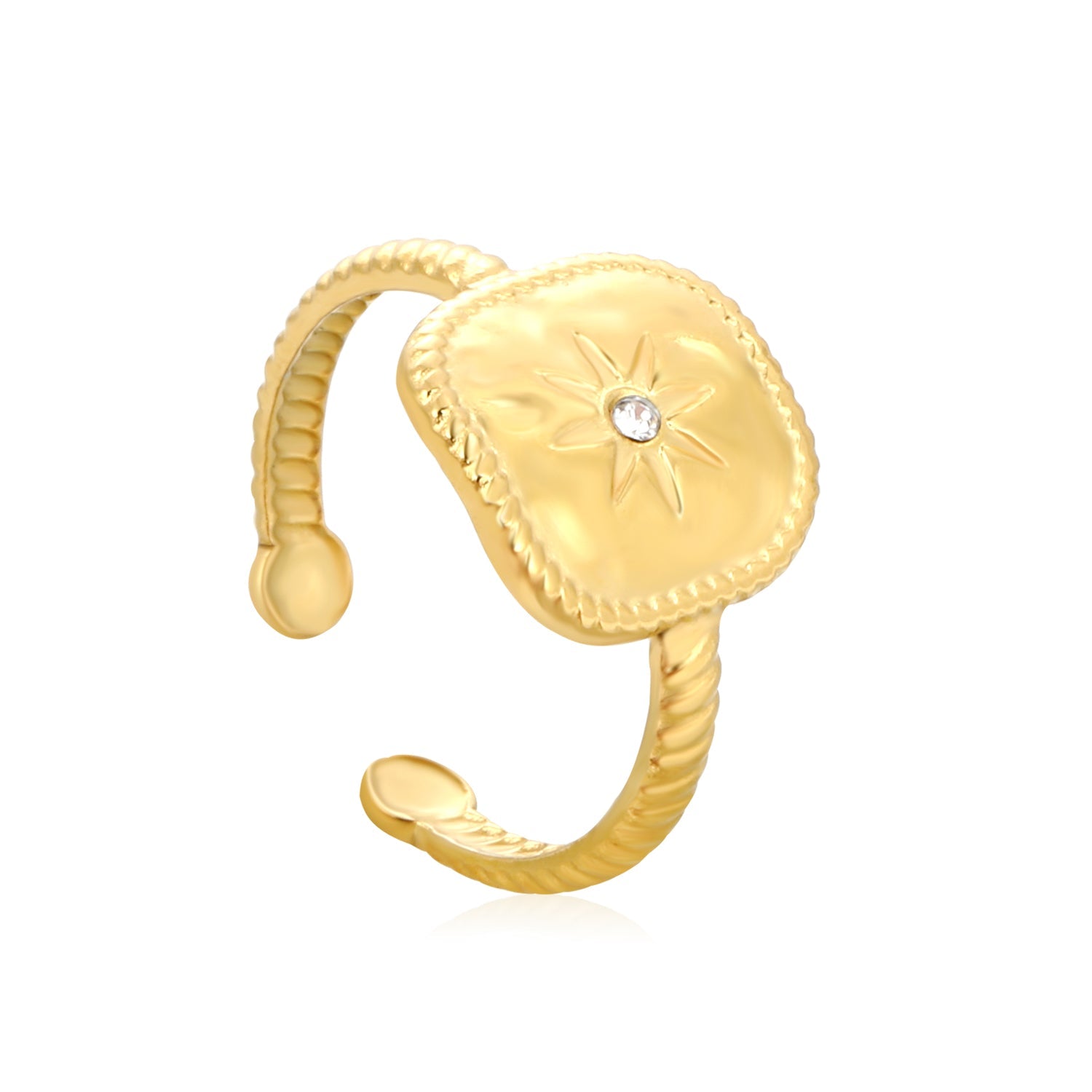 Gold Square CZ Twisted Open Ring asonjewelry