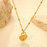 11.9*16.2mm Heart Lock Pendant 42+5cm Tail Chain+4.6*7.4mm Crescent Tail Plate Necklace Gold Color