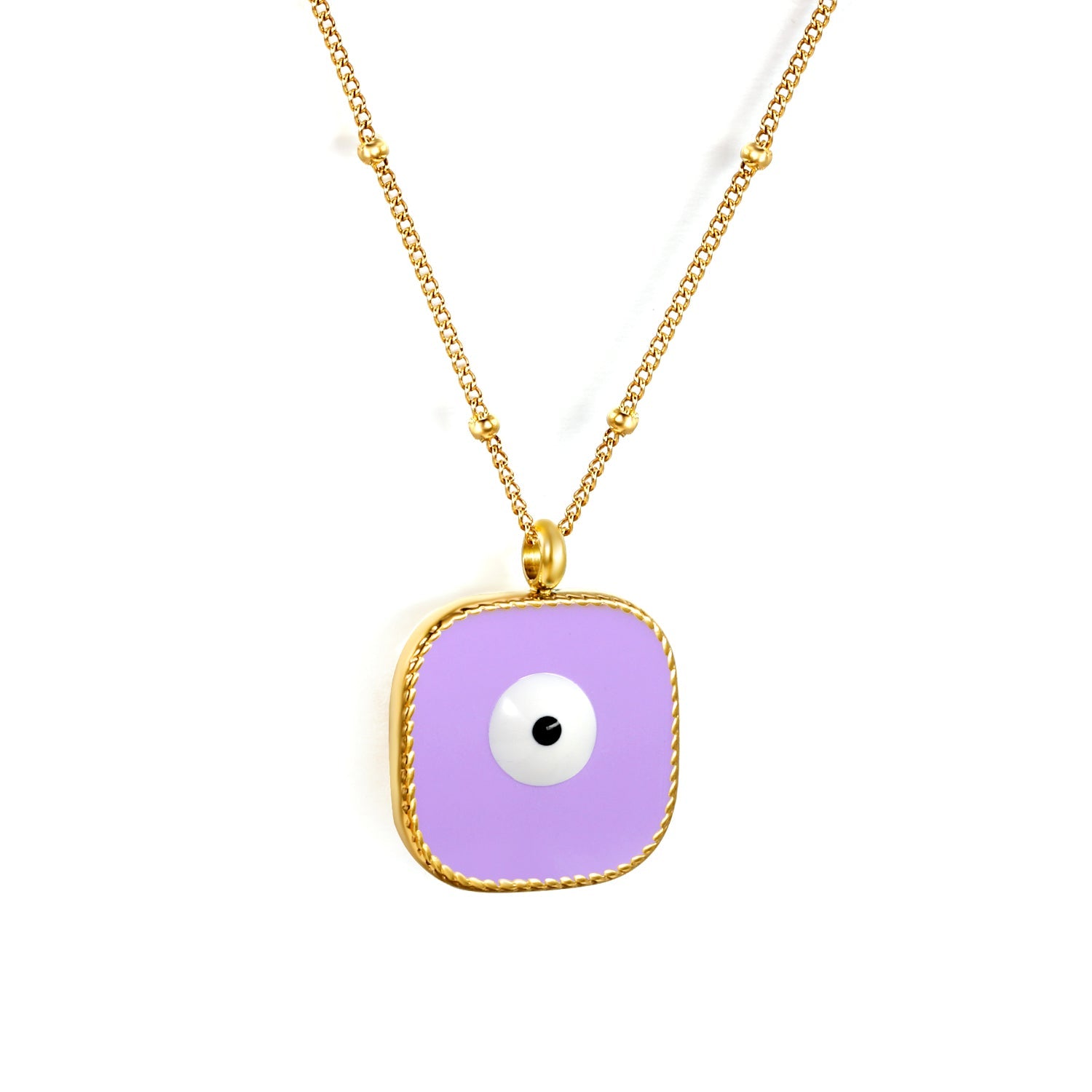 Welded 4mm circle + 16.5mm square green/white eyeball white/black/purple/red/blue/pink base oil drop pendant necklace 40+5cm+6mm round plate Gold color asonjewelry