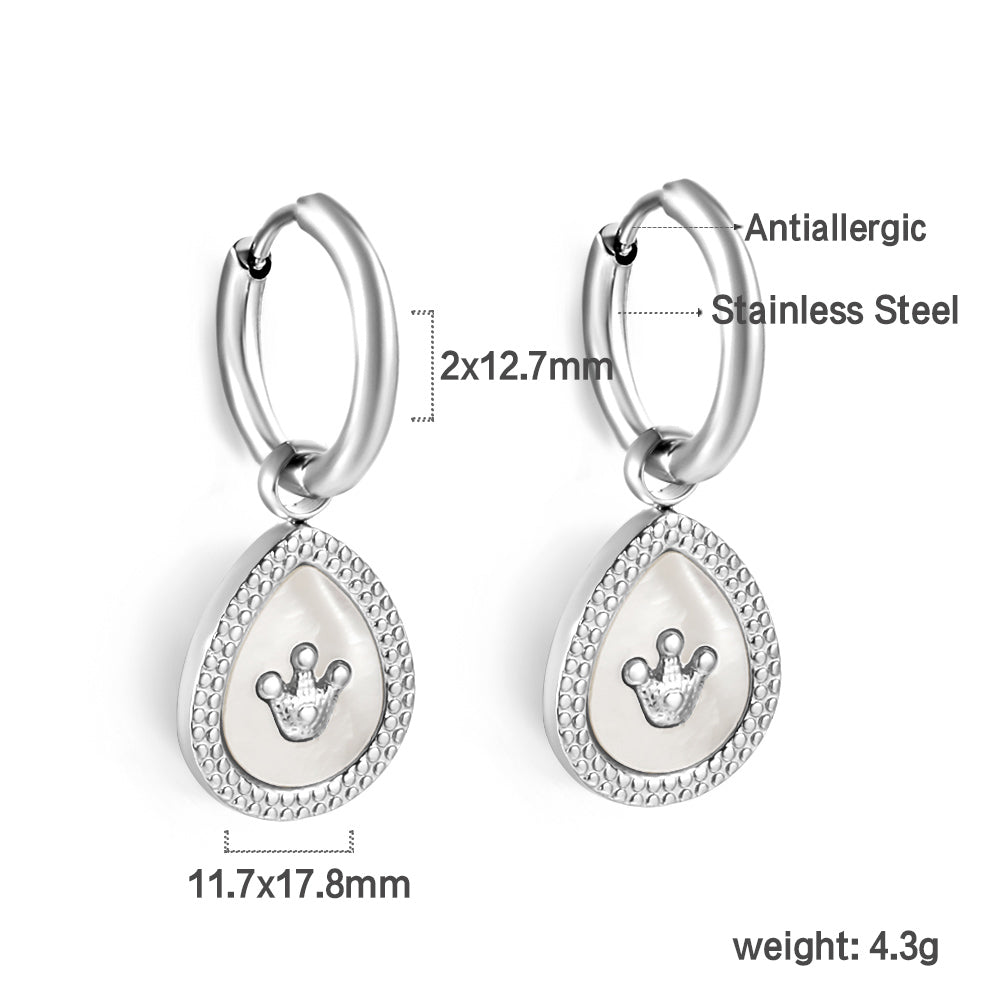 2x12.7mm Circle White Shell Stud Earrings with Drop Crown asonjewelry