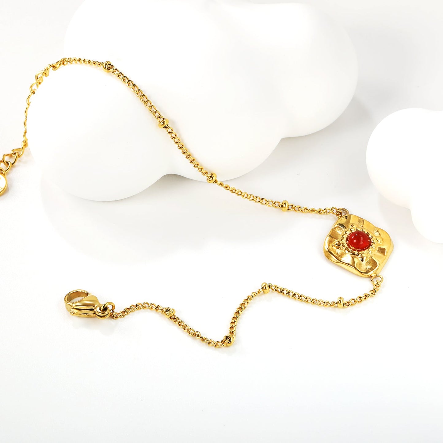 14*15.6mm rhombus with 4mm red stone bracelet 17+3cm gold color asonjewelry