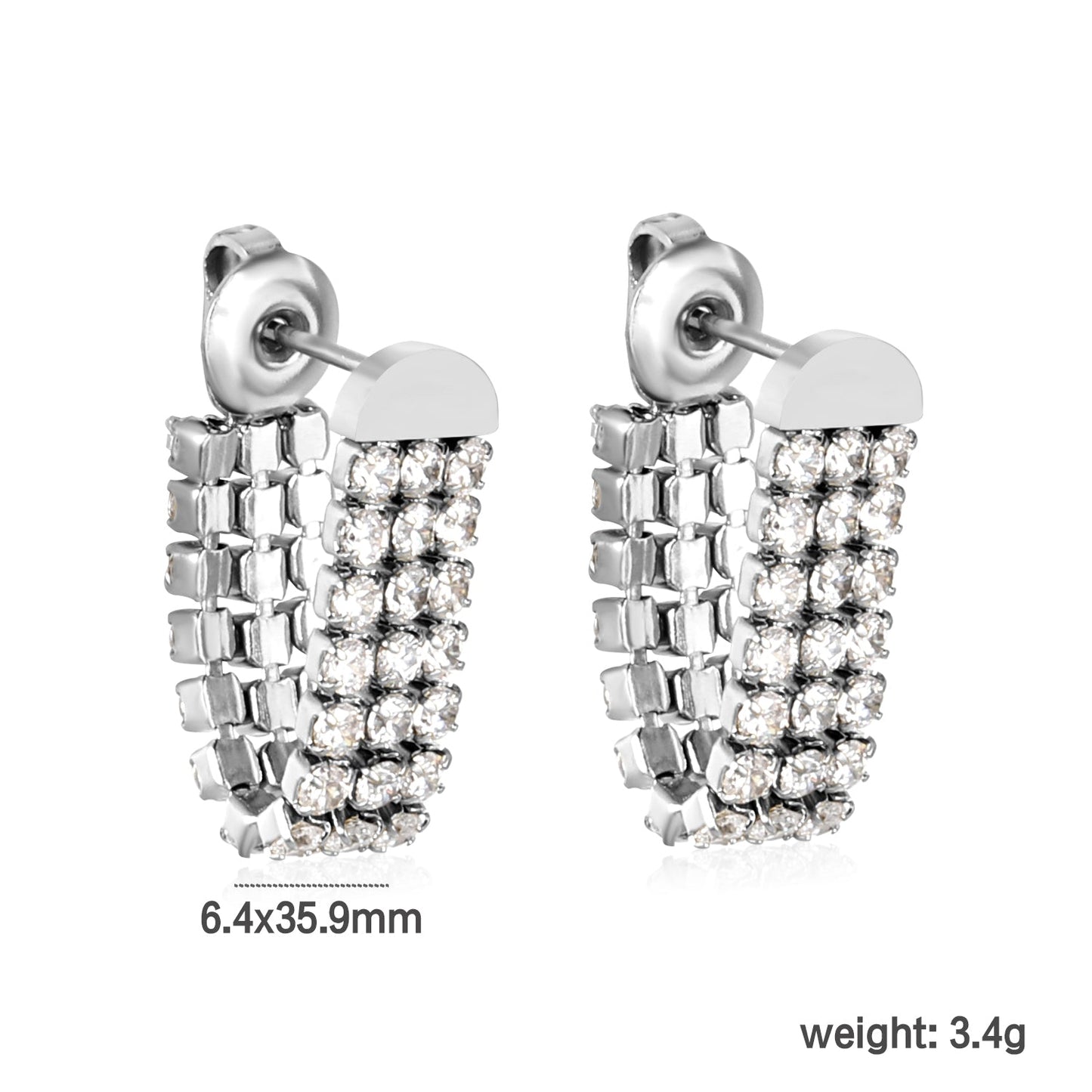 6.4*35.9mm three white diamond tassels earrings steel color/golden color asonjewelry