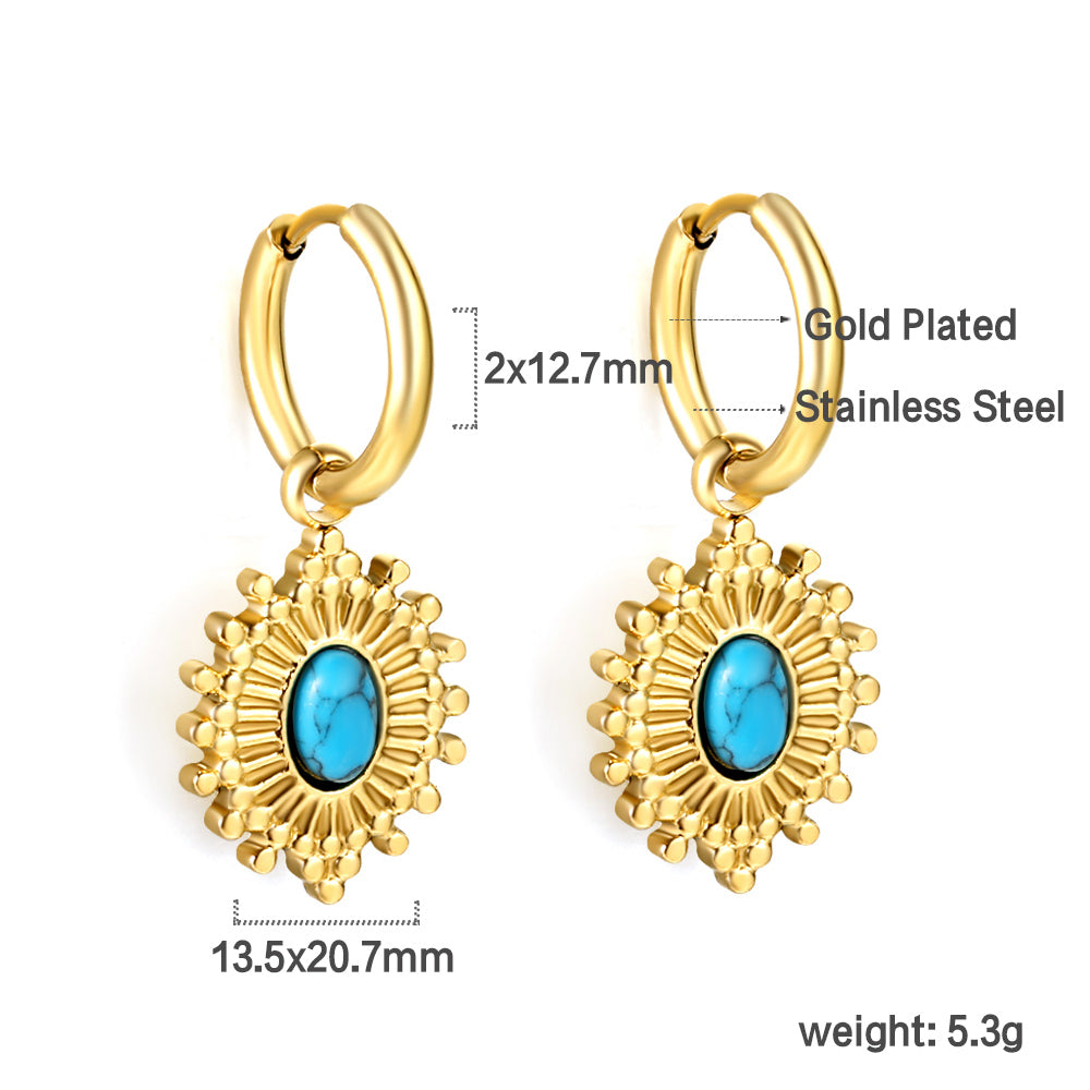 Blue Turquoise Oval Stud Earrings asonjewelry