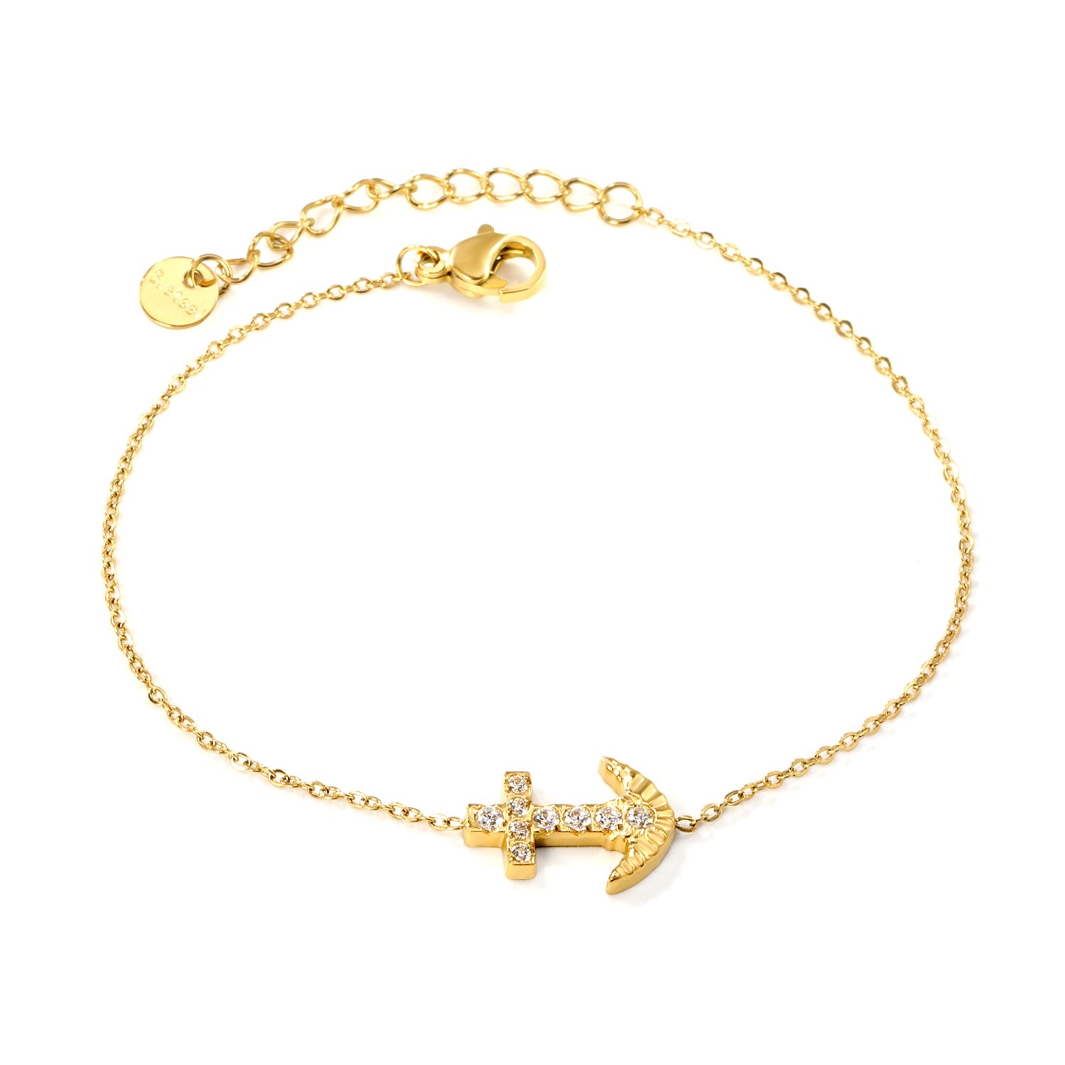 11*15.4mm Anchor CNC White Zirconium Accessories Bracelet 17+3cm+6mm Round End Plaque Gold Color asonjewelry