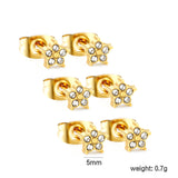 3 pairs of 5mm star stud earrings with white rhinestones in gold