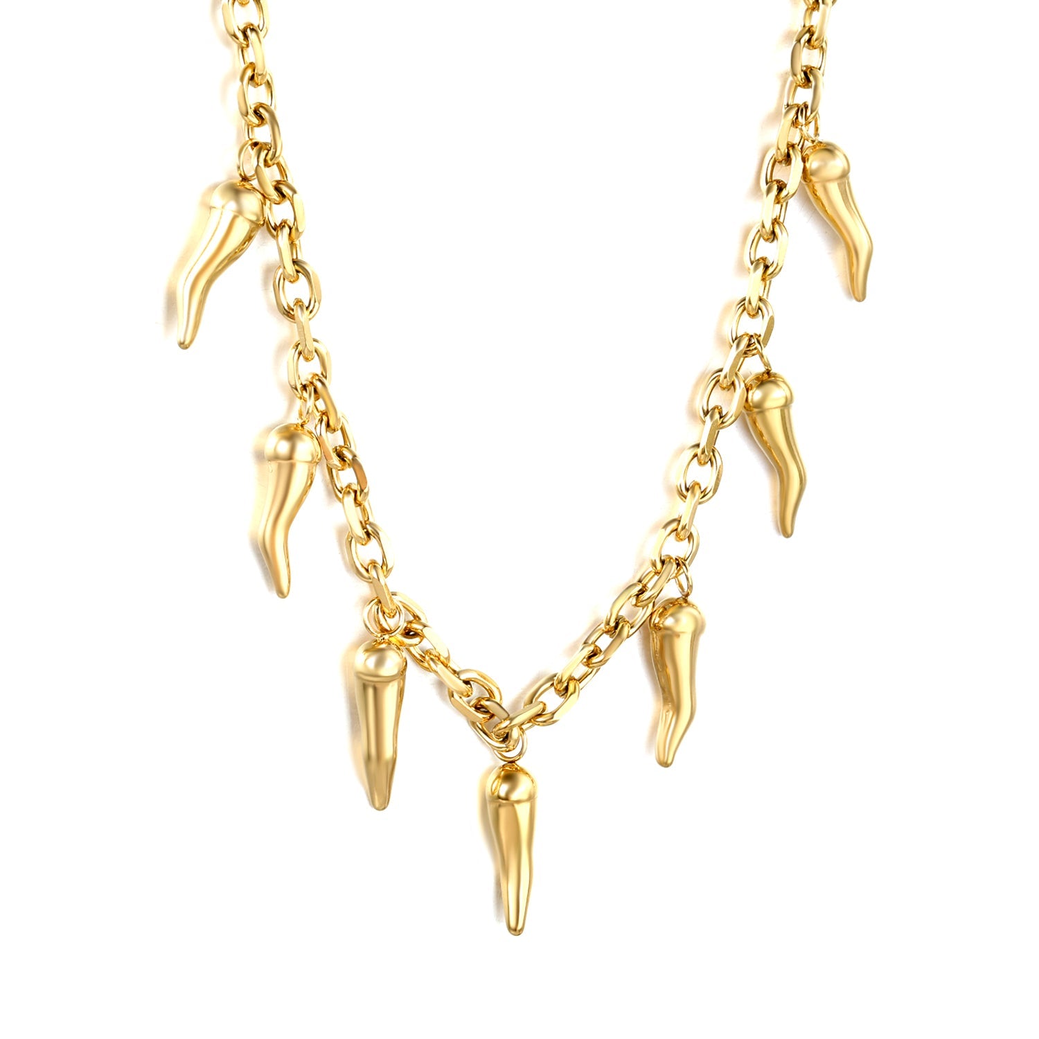 5x16mm Full Gold/Red Chili Pepper Pendant with 1.2mm 0-Link Chain, 40+5cm + 6mm Round Tag Necklace, Gold asonjewelry