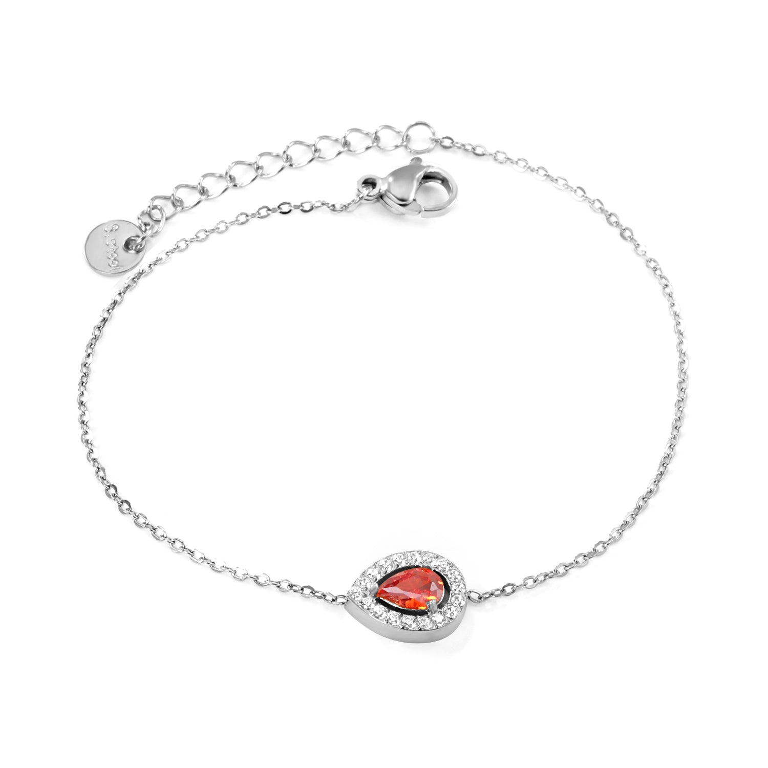 8.7*11mm Round with CNC White Zirconium Ring + Garnet Red Real Zirconium Accessories Bracelet 17+3cm+6mm Round End Plaque Steel/Golden asonjewelry