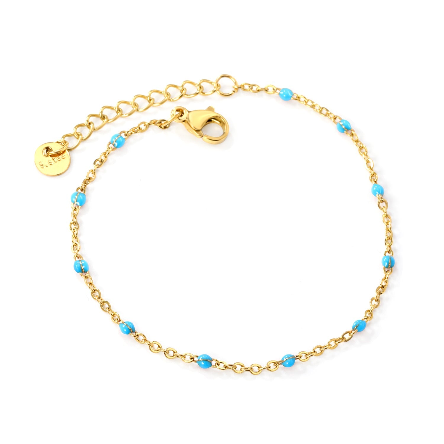 White/Red/Blue/Mixed Color Dot Drip Bracelet 17+3cm+6mm Round Tail Tag Gold asonjewelry