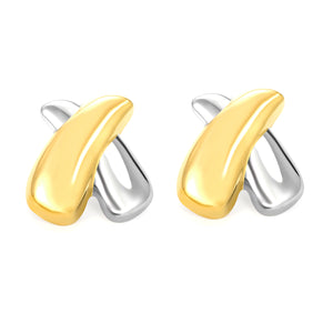 27mm*31mm Two-Tone X-Shaped Stud Earrings, Two-Tone Gold