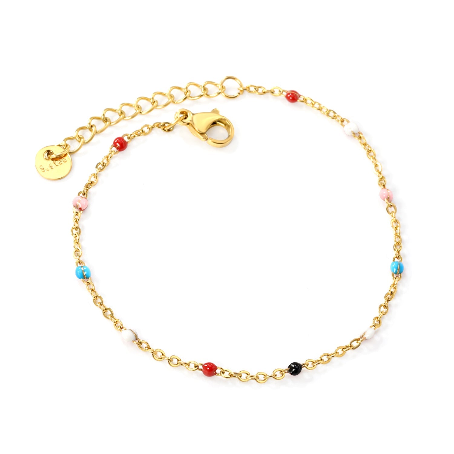 White/Red/Blue/Mixed Color Dot Drip Bracelet 17+3cm+6mm Round Tail Tag Gold asonjewelry