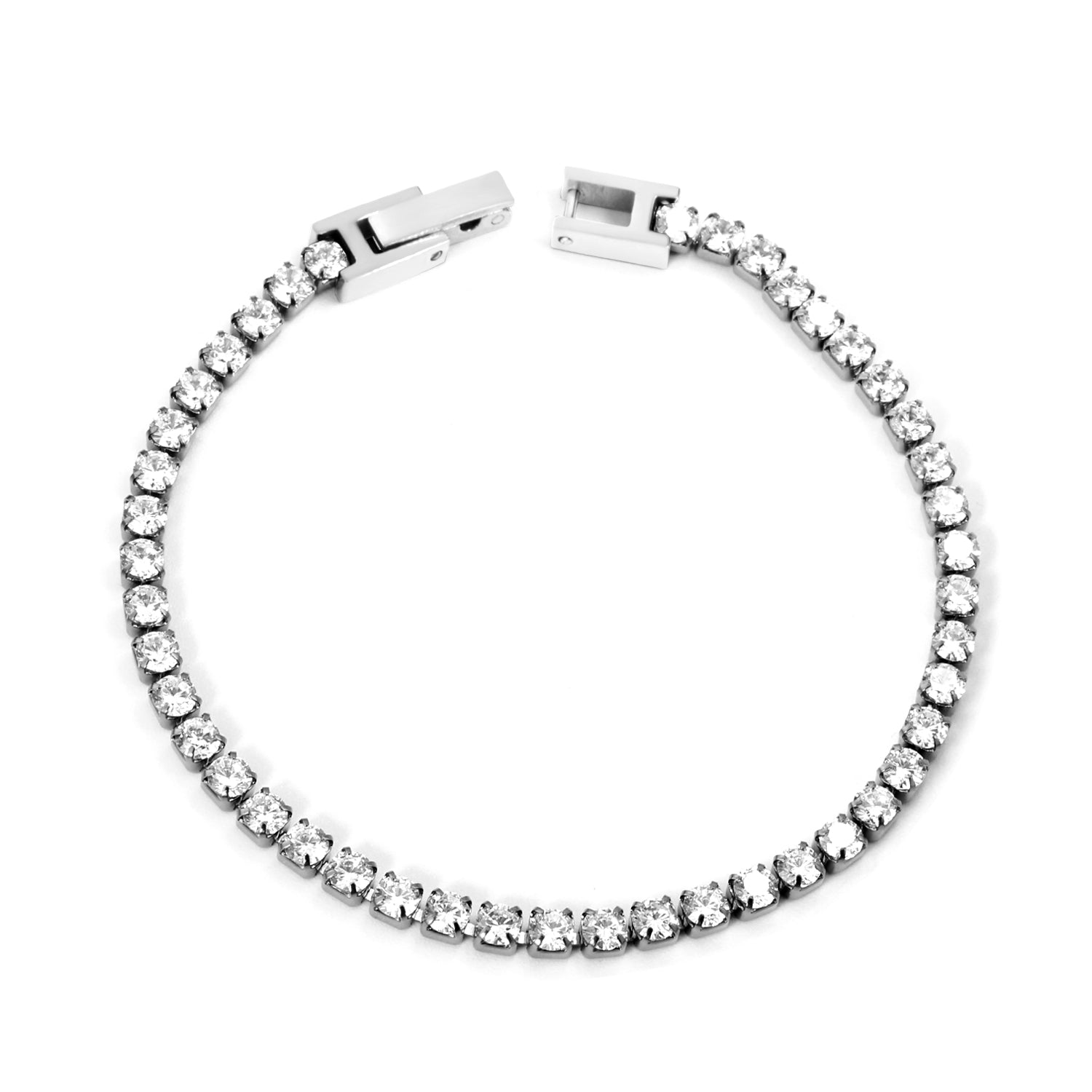 2mm/3mm Round White/Black Crystal Zirconia 17cm Clasp Bracelet Steel/Golden asonjewelry