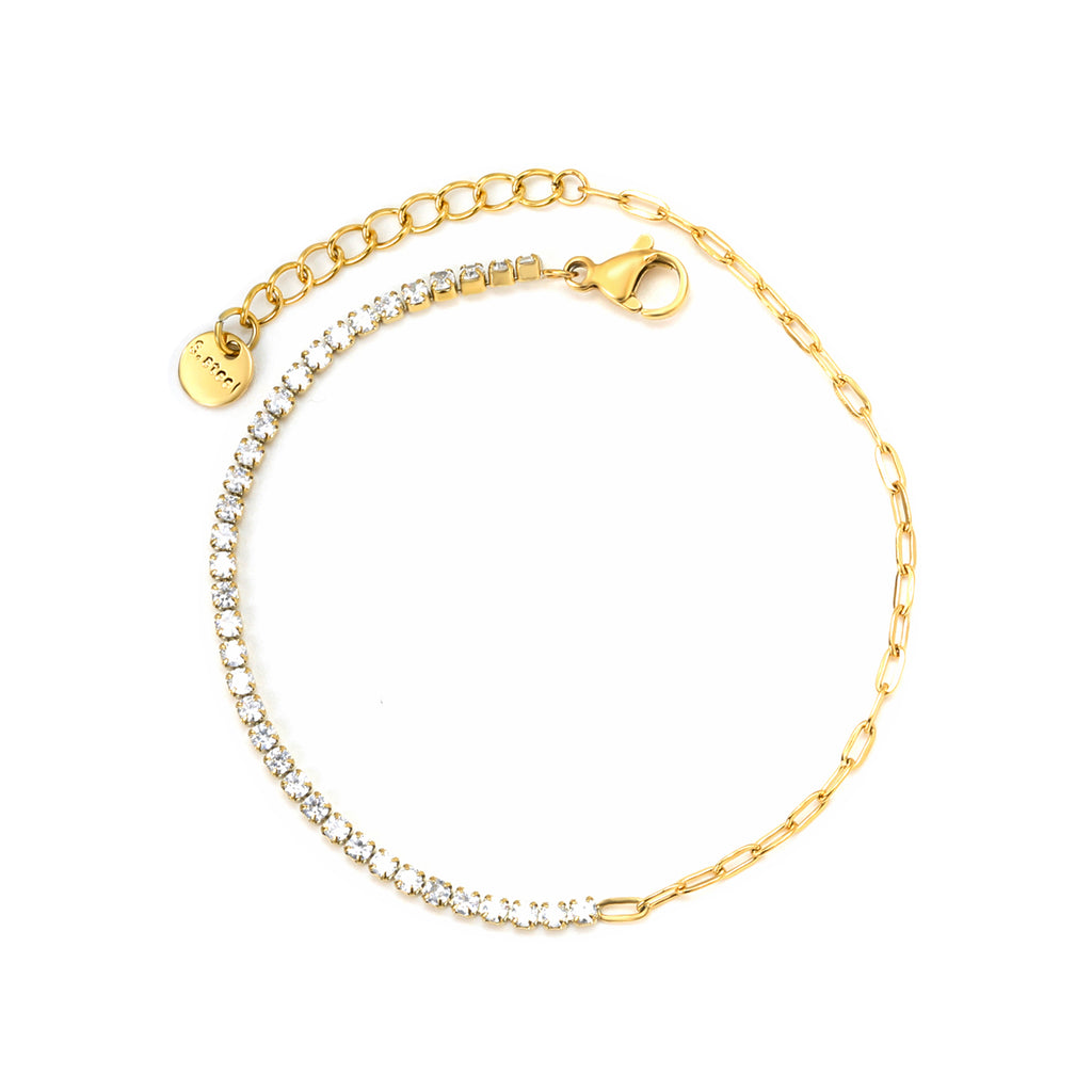 2mm white/black/purple/pink/light blue four-prong round zirconia 18+3cm+6mm round pendant bracelet, gold
