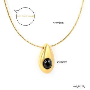 21*39mm Irregular Teardrop Black Acrylic Pendant 2.0 Spring Round Tag Necklace Gold