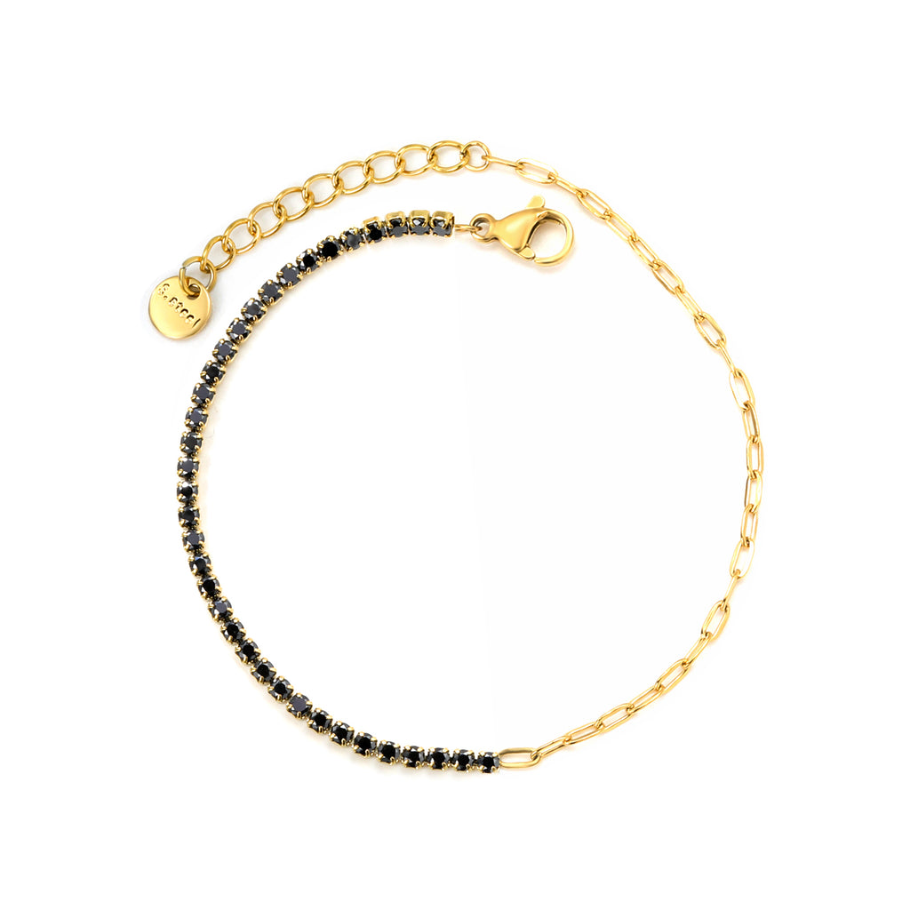 2mm white/black/purple/pink/light blue four-prong round zirconia 18+3cm+6mm round pendant bracelet, gold