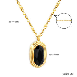 12.6*19mm Black Agate Stone Pendant 0.4 Clip Bead Chain Round Tag Necklace Gold