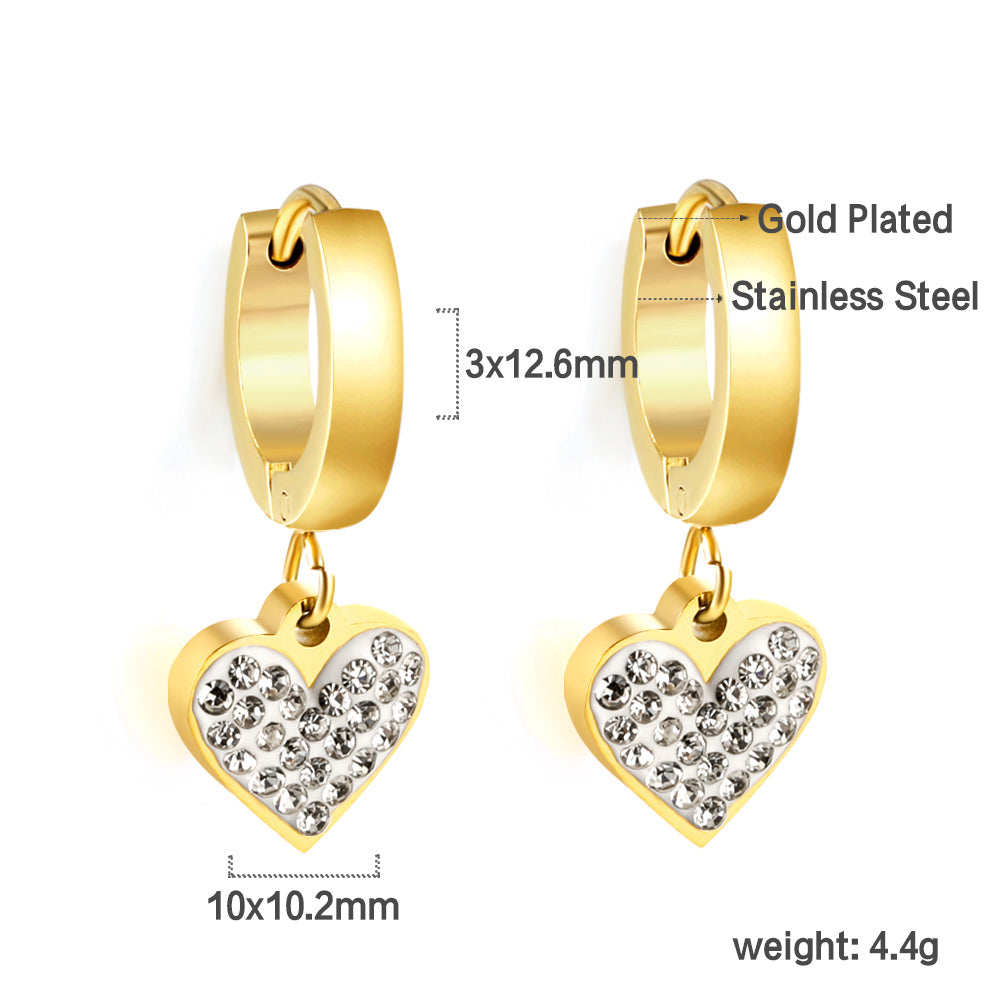 Cercle de 3x12,6 mm avec boucles d'oreilles à tige en diamant en argile blanche en forme de cœur