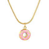 12mm Donut Ring Rhinestone Pendant 1.2 Round Snake Chain Round Tag Necklace Gold