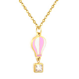 6mm Diamond 10*13mm Hot Air Balloon Pendant 0.4mm Cross Chain Round End Cap Necklace Gold