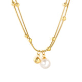 10mm Shell Bead 6mm Steel Bead Pendant 1.2mm Round Snake Clasp Bead Round Tag Necklace Gold