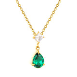 5mm square diamond + 8*11mm green teardrop diamond 0.4ct Angled chain with round pendant Necklace in gold/steel